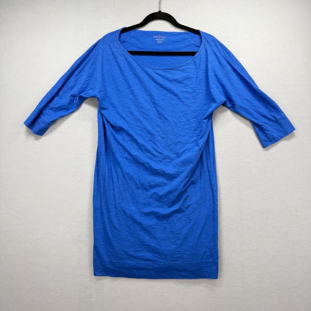 Lilly Pulitzer Cassie Shift Dress Womens Large Blue Pima Cotton Round Neck